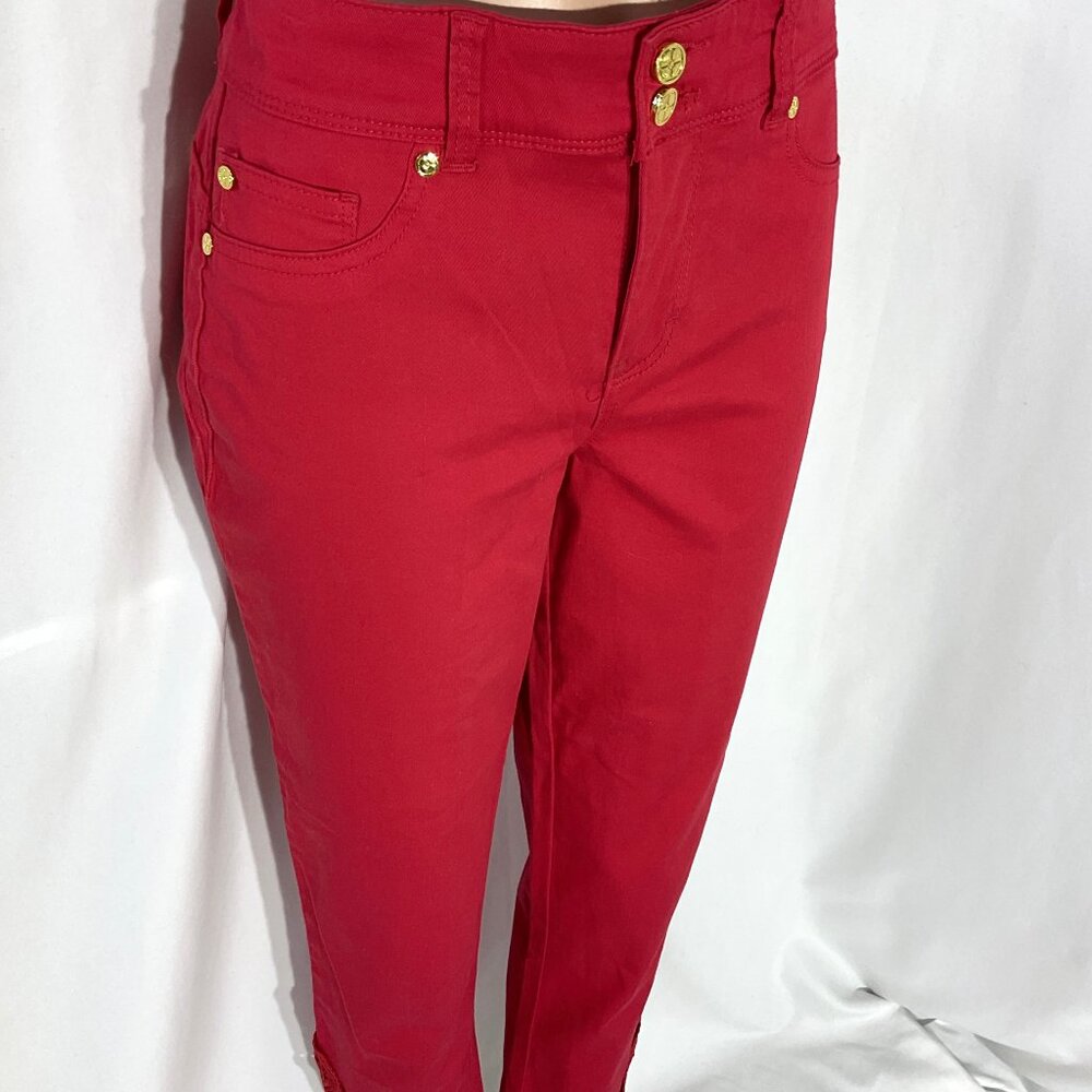 Imani Size 8 Red Skinny Crop with Lace Ankle Inset Jeans Womens Denim